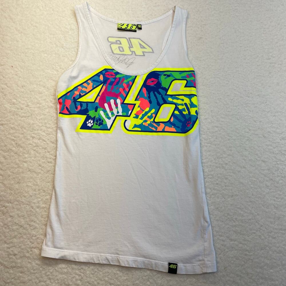 White Tank Top with Neon Multicolor 46 Graphic - Women's